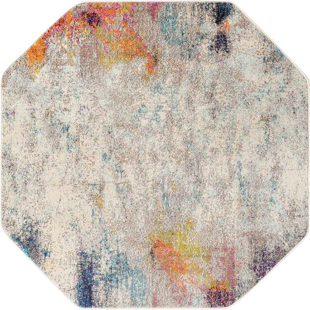 Beige 5' x 5' Chromatic Octagon Area Rug 100% Polypropylene With Cotton Backing Abstract Modern Colorful Carpet Mat for Home Decor & Interior Design for Sale at Rug Engine