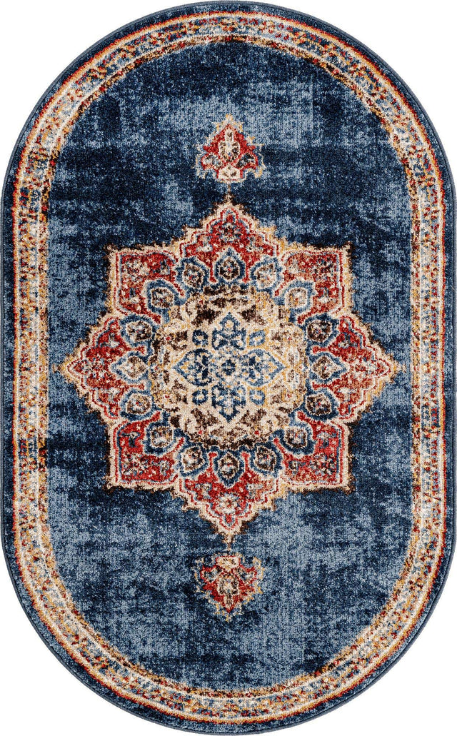 Dark Blue 3' 3 x 5' 3 Utopia Oval Area Rug Traditional Vintage Persian Inspired Vivid Color Durable Carpet for Unique Interiors for Sale at Rug Engine