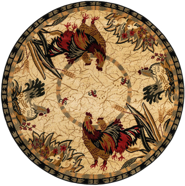 Cream 5' 3 x 5' 3 Barnyard Round Area Rug 100% Polypropylene With Cotton Backing Traditional Cottage Rustic Classical Carpet for Living Office Bedroom Dining Room Easy to Clean Long Lasting & Durable Decor for Sale at Rug Engine