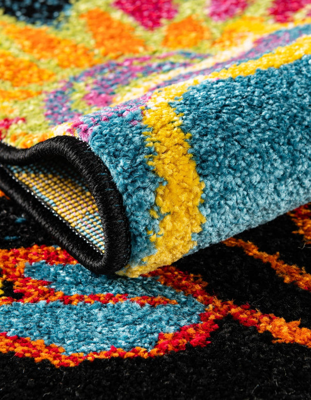 Black 6' 1 x 6' 1 Lyon Round Area Rug Vivid Colorful Abstract Modern 100% Polypropylene Carpet for Living Room, Dining, Office for Sale at Rug Engine