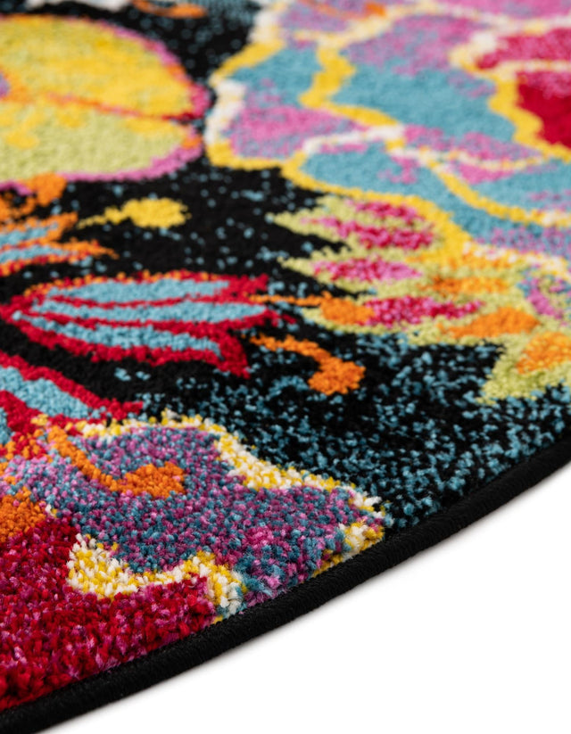 Black 5' x 5' Lyon Round Area Rug Vivid Colorful Abstract Modern 100% Polypropylene Carpet for Living Room, Dining, Office for Sale at Rug Engine