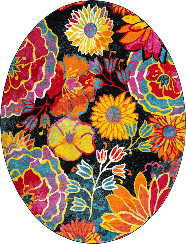 Black 7' 11 x 10' Lyon Oval Area Rug Vivid Colorful Abstract Modern 100% Polypropylene Carpet for Living Room, Dining, Office for Sale at Rug Engine