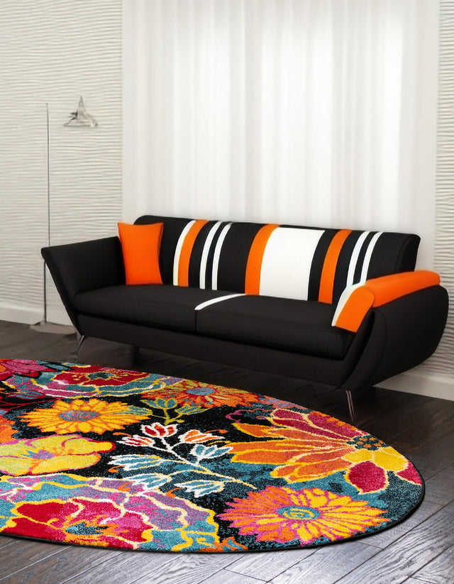 Black 7' 11 x 10' Lyon Oval Area Rug Vivid Colorful Abstract Modern 100% Polypropylene Carpet for Living Room, Dining, Office for Sale at Rug Engine