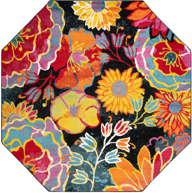 Black 7' 11 x 7' 11 Lyon Octagon Area Rug Vivid Colorful Abstract Modern 100% Polypropylene Carpet for Living Room, Dining, Office for Sale at Rug Engine