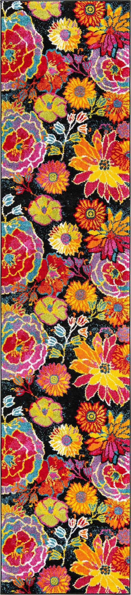 Black 2' 7 x 12' Lyon Runner Area Rug Vivid Colorful Abstract Modern 100% Polypropylene Carpet for Living Room, Dining, Office for Sale at Rug Engine