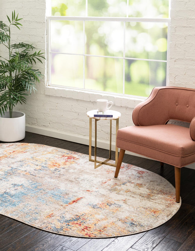 Multicolor 3' 3 x 5' 3 Rainbow Oval Area Rug Colorful Modern Unique Carpet for Living Rooms, Dining, Bedrooms, Office, Dorms for Sale at Rug Engine