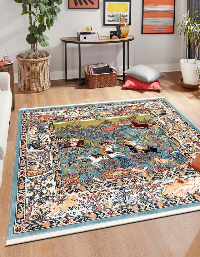 Blue 5' 3 x 5' 3 Narenj Square Area Rug 85% Polypropylene & 15% Polyester Traditional Classic Carpet for Living, Dining, Bedrooms, Office for Sale at Rug Engine