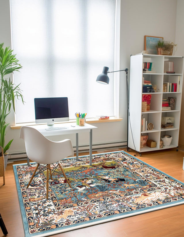 Blue 4' 1 x 4' 1 Narenj Square Area Rug 85% Polypropylene & 15% Polyester Traditional Classic Carpet for Living, Dining, Bedrooms, Office for Sale at Rug Engine