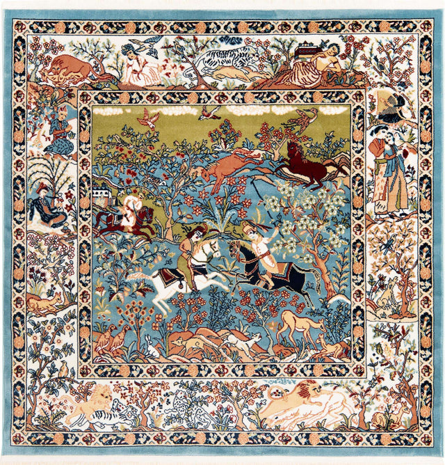 Blue 5' 3 x 5' 3 Narenj Square Area Rug 85% Polypropylene & 15% Polyester Traditional Classic Carpet for Living, Dining, Bedrooms, Office for Sale at Rug Engine