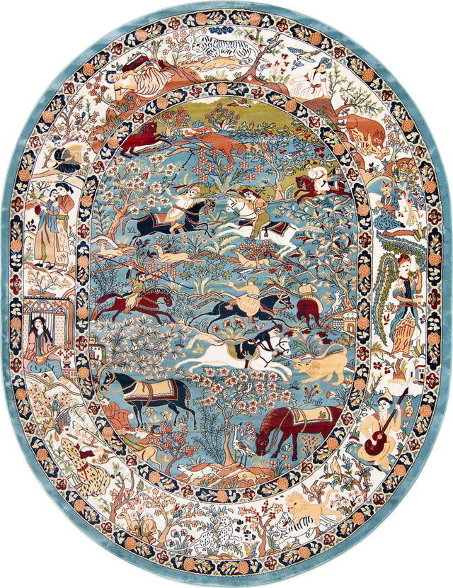 Blue 7' 10 x 10' Narenj Oval Area Rug 85% Polypropylene & 15% Polyester Traditional Classic Carpet for Living, Dining, Bedrooms, Office for Sale at Rug Engine