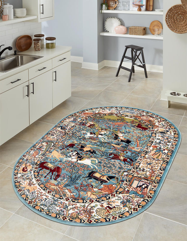 Blue 4' 1 x 6' 1 Narenj Oval Area Rug 85% Polypropylene & 15% Polyester Traditional Classic Carpet for Living, Dining, Bedrooms, Office for Sale at Rug Engine