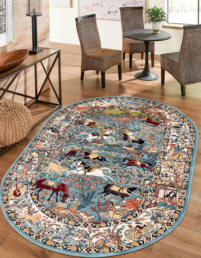 Blue 4' 1 x 6' 1 Narenj Oval Area Rug 85% Polypropylene & 15% Polyester Traditional Classic Carpet for Living, Dining, Bedrooms, Office for Sale at Rug Engine