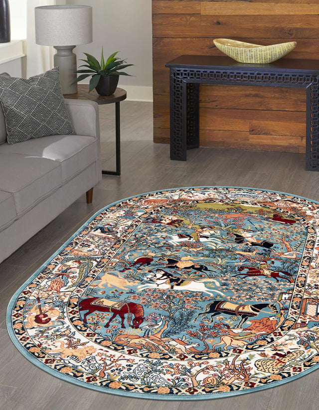 Blue 3' 1 x 5' 3 Narenj Oval Area Rug 85% Polypropylene & 15% Polyester Traditional Classic Carpet for Living, Dining, Bedrooms, Office for Sale at Rug Engine