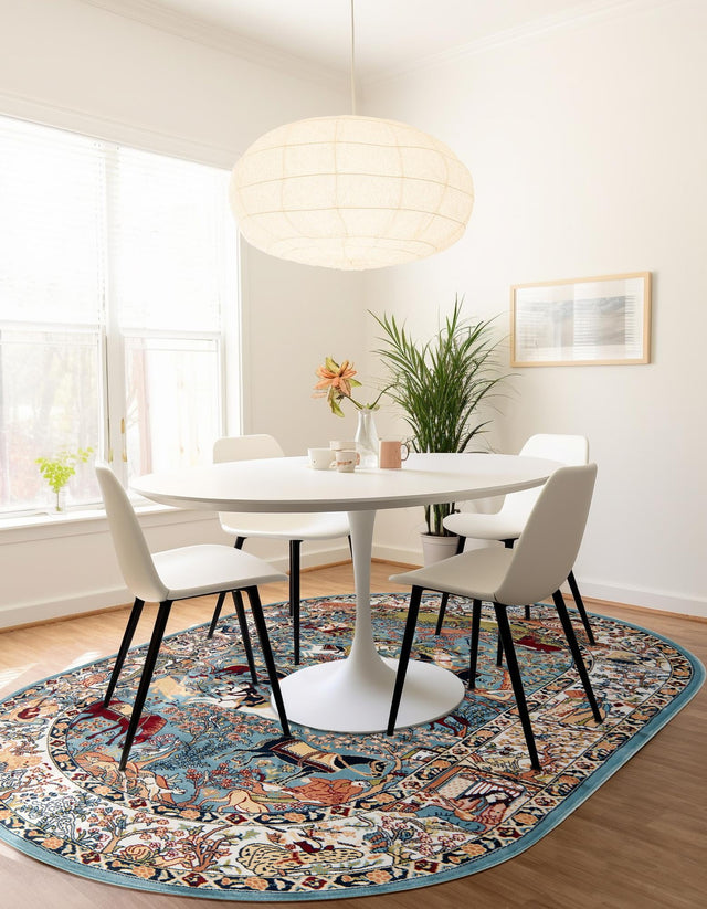Blue 7' 10 x 10' Narenj Oval Area Rug 85% Polypropylene & 15% Polyester Traditional Classic Carpet for Living, Dining, Bedrooms, Office for Sale at Rug Engine