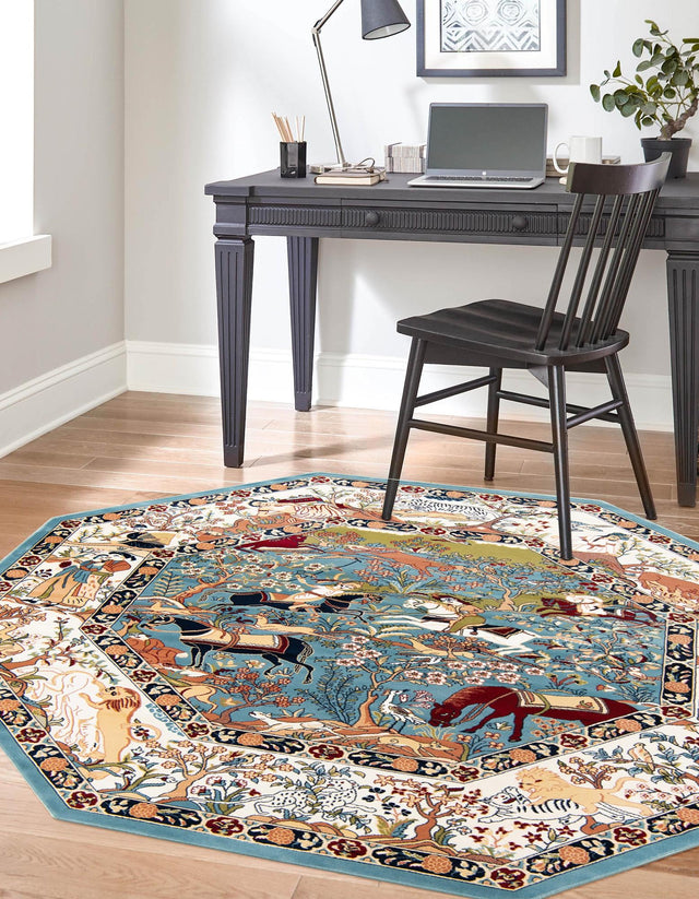 Blue 5' 3 x 5' 3 Narenj Octagon Area Rug 85% Polypropylene & 15% Polyester Traditional Classic Carpet for Living, Dining, Bedrooms, Office for Sale at Rug Engine
