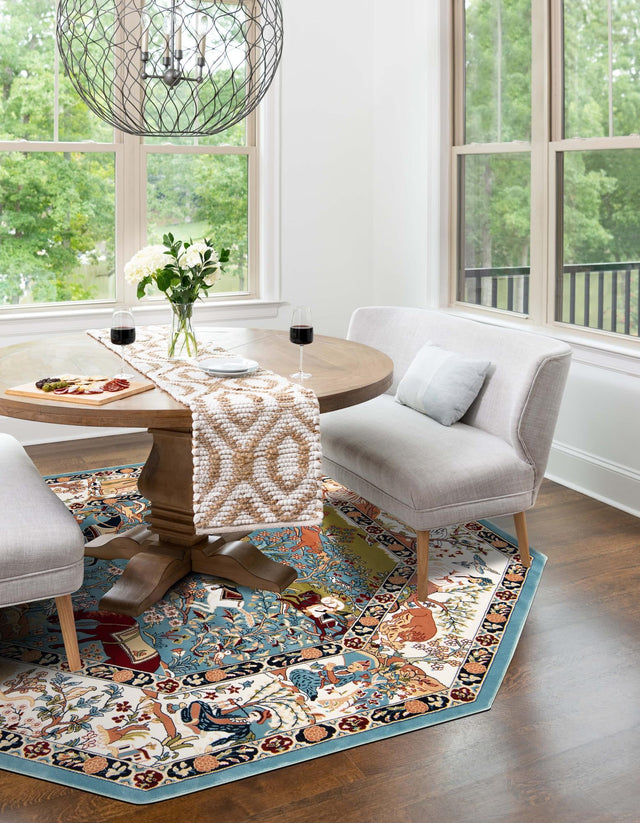 Blue 5' 3 x 5' 3 Narenj Octagon Area Rug 85% Polypropylene & 15% Polyester Traditional Classic Carpet for Living, Dining, Bedrooms, Office for Sale at Rug Engine