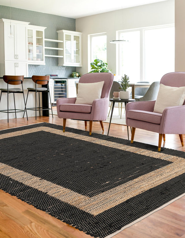Black 4' 1 x 6' 1 Chindi Jute Rectangle Area Rug Interior Design Home Decor Carpet Mat for Sale at Rug Engine