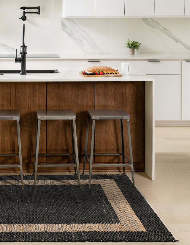 Black 4' 1 x 6' 1 Chindi Jute Rectangle Area Rug Interior Design Home Decor Carpet Mat for Sale at Rug Engine