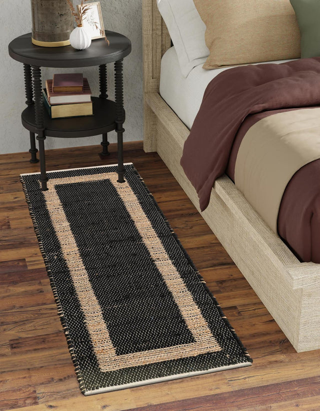 Black-Natural 2' 6 x 9' Chindi Jute Runner Area Rug Interior Design Home Decor Carpet Mat for Sale at Rug Engine