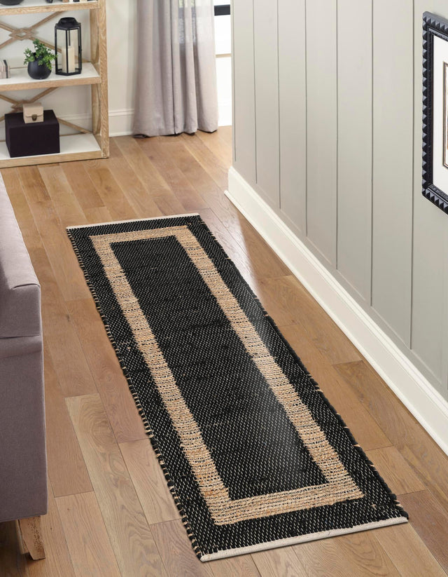 Black-Natural 2' 6 x 9' Chindi Jute Runner Area Rug Interior Design Home Decor Carpet Mat for Sale at Rug Engine