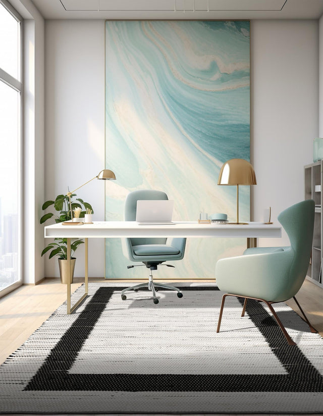 White and Black 4' 1 x 6' 1 Chindi Jute Rectangle Area Rug Interior Design Home Decor Carpet Mat for Sale at Rug Engine