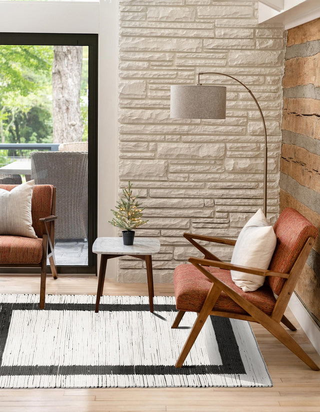 White and Black 4' 1 x 6' 1 Chindi Jute Rectangle Area Rug Interior Design Home Decor Carpet Mat for Sale at Rug Engine