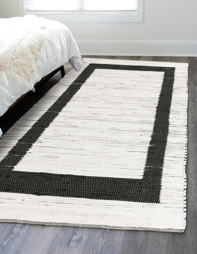 White and Black 4' 1 x 6' 1 Chindi Jute Rectangle Area Rug Interior Design Home Decor Carpet Mat for Sale at Rug Engine
