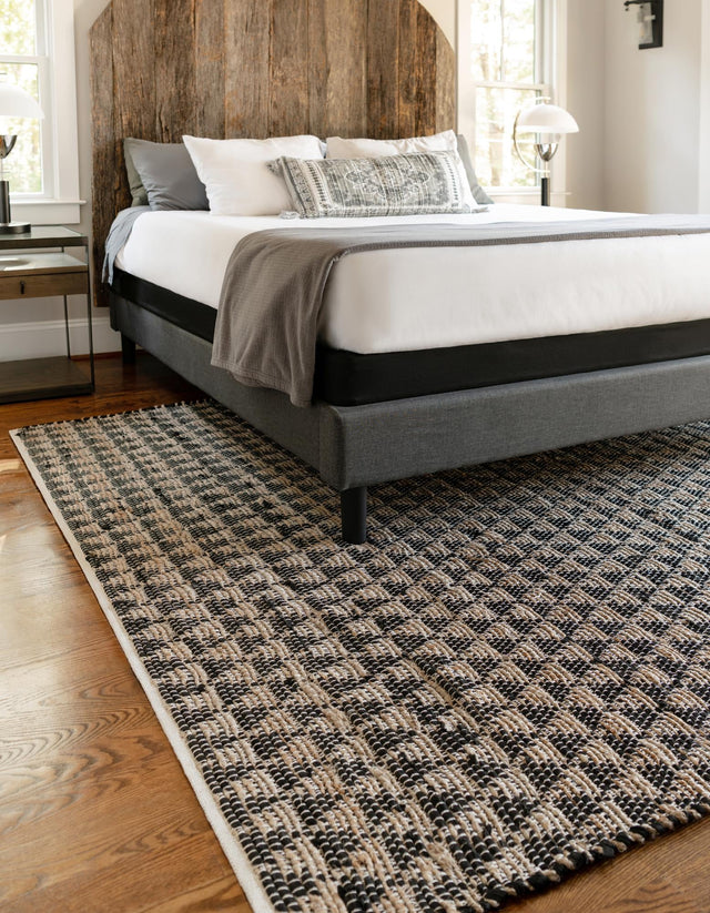 Black 4' 1 x 6' 1 Chindi Jute Rectangle Area Rug Interior Design Home Decor Carpet Mat for Sale at Rug Engine
