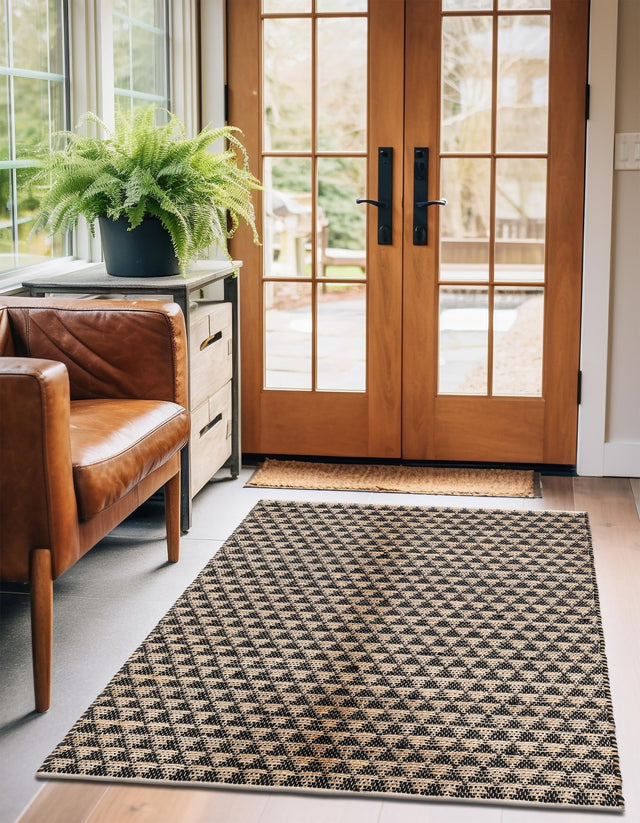Black 2' x 3' 1 Chindi Jute Rectangle Area Rug Interior Design Home Decor Carpet Mat for Sale at Rug Engine