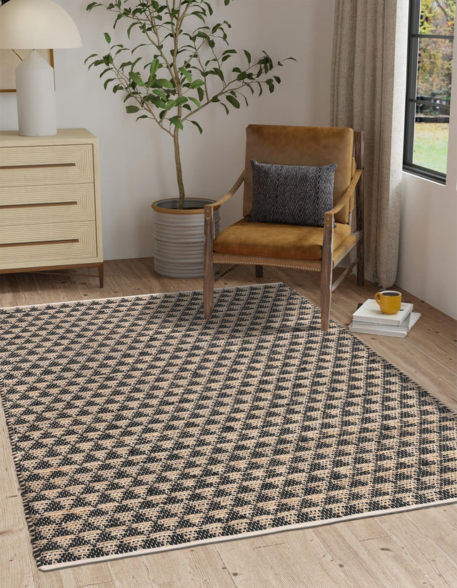 Black 7' 1 x 10' Chindi Jute Rectangle Area Rug Interior Design Home Decor Carpet Mat for Sale at Rug Engine