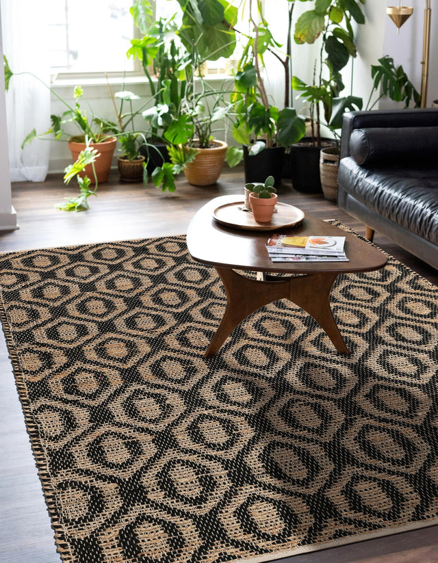 Black 7' 1 x 10' Chindi Jute Rectangle Area Rug Interior Design Home Decor Carpet Mat for Sale at Rug Engine