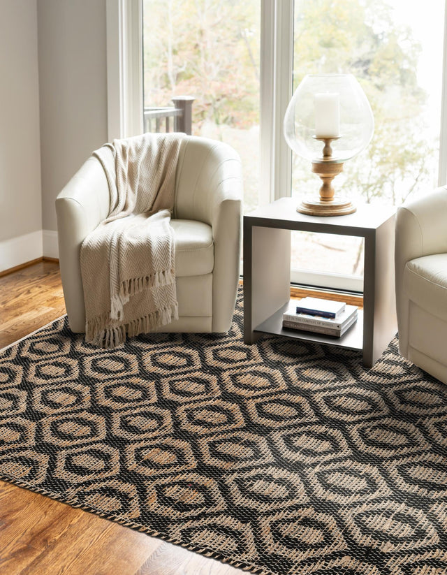 Black 7' 1 x 10' Chindi Jute Rectangle Area Rug Interior Design Home Decor Carpet Mat for Sale at Rug Engine