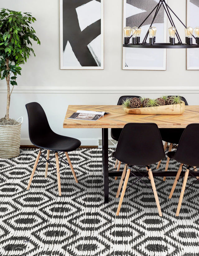 Black and White 7' 1 x 10' Chindi Jute Rectangle Area Rug Interior Design Home Decor Carpet Mat for Sale at Rug Engine