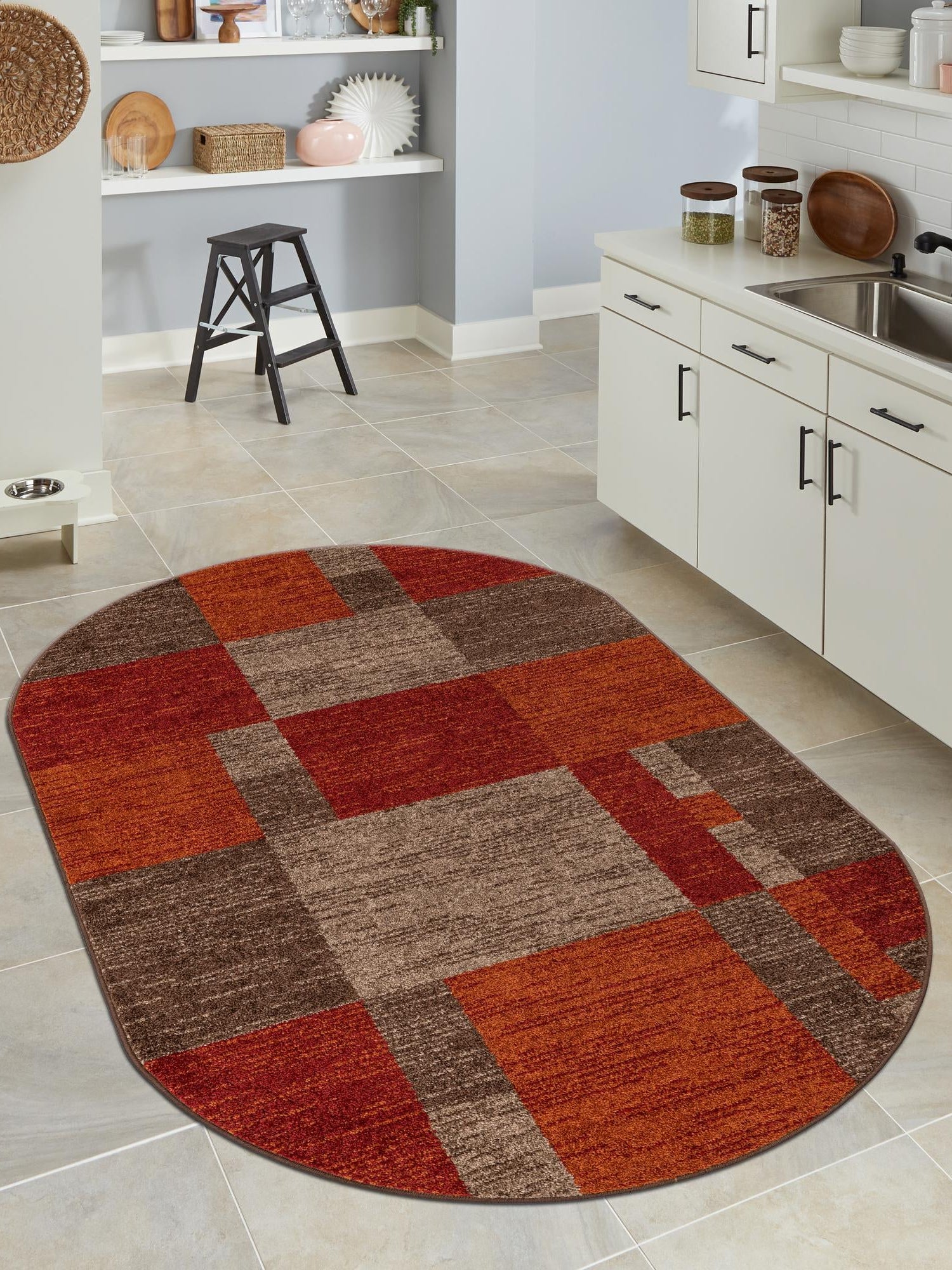 Multicolor 5' 3 x 8' Autumn Oval Area Rug 100% Polypropylene Durable Jute Backing Living Dining Room Bedroom Office Modern Decor Carpet for Sale at Rug Engine