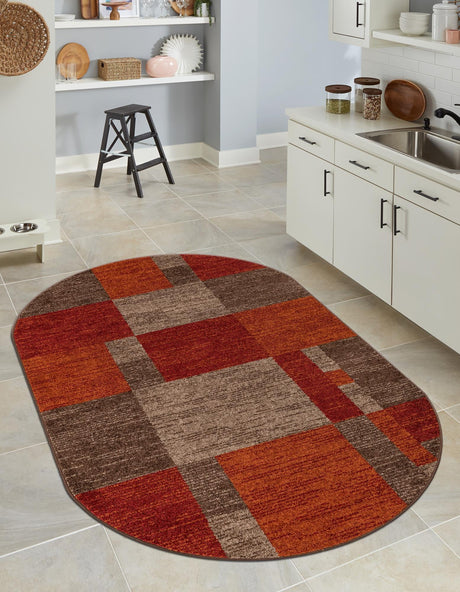 Multicolor 4' 1 x 6' 1 Autumn Oval Area Rug 100% Polypropylene Durable Jute Backing Living Dining Room Bedroom Office Modern Decor Carpet for Sale at Rug Engine
