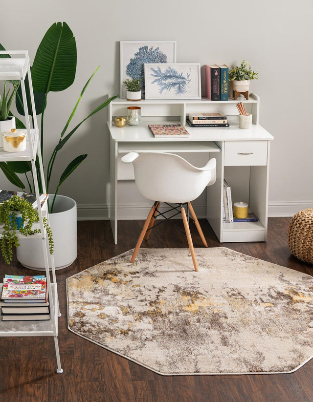 Ivory Beige 8' x 8' Helios Octagon Area Rug 100% Polypropylene (Space-Dyed Yarn) Easy Clean With Cotton Backing Contemporary Carpet for Sale at Rug Engine