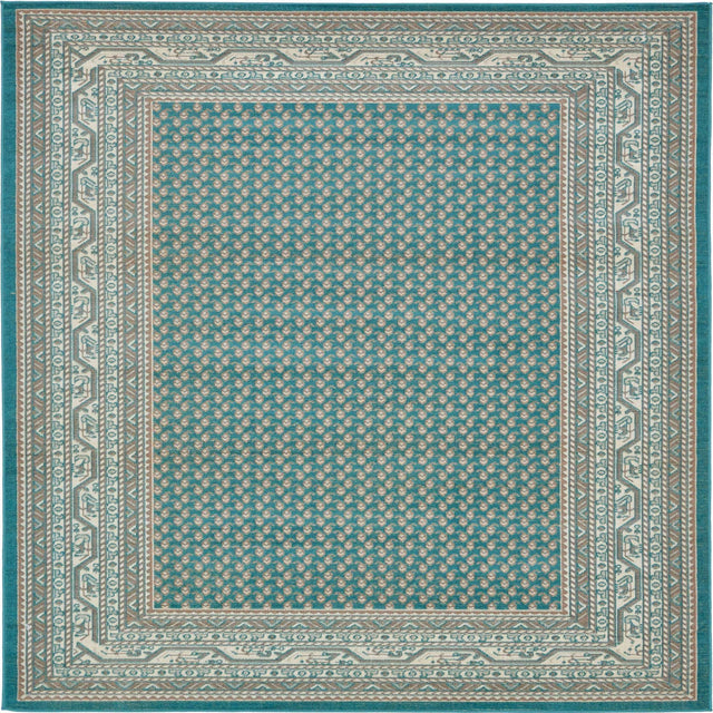 Turquoise 4' x 4' Williamsburg Square Area Rug 100% Polypropylene With Cotton Backing Durable Easy Clean Stain Resistant Carpet for Sale at Rug Engine