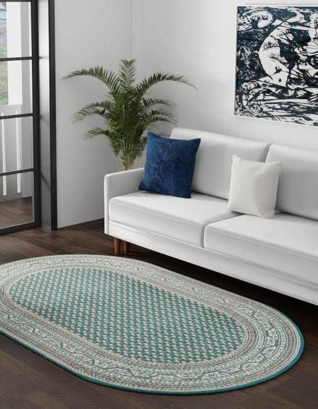 Turquoise 5' x 8' Williamsburg Oval Area Rug 100% Polypropylene With Cotton Backing Durable Easy Clean Stain Resistant Carpet for Sale at Rug Engine
