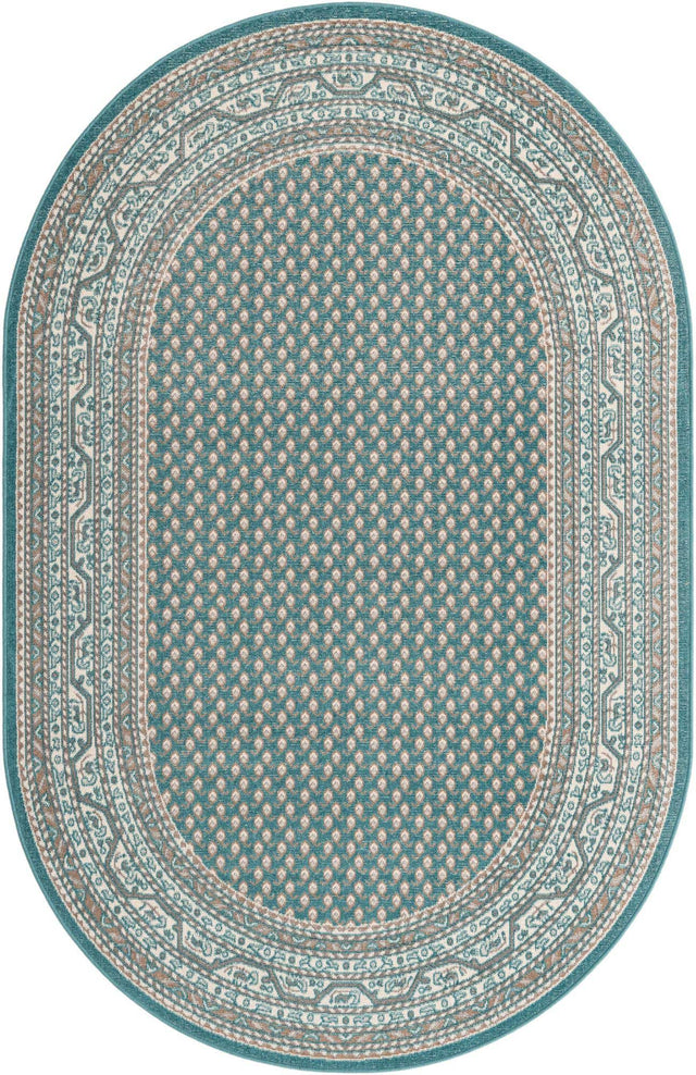 Turquoise 5' x 8' Williamsburg Oval Area Rug 100% Polypropylene With Cotton Backing Durable Easy Clean Stain Resistant Carpet for Sale at Rug Engine