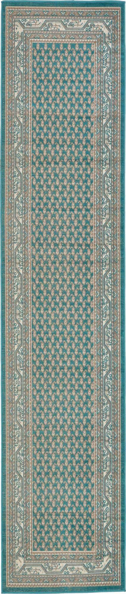 Turquoise 2' 7 x 12' Williamsburg Runner Area Rug 100% Polypropylene With Cotton Backing Durable Easy Clean Stain Resistant Carpet for Sale at Rug Engine