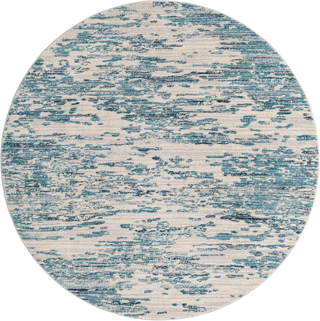 Blue 7' x 7' Oasis Round Area Rug 65% Polypropylene & 35% Polyester Contemporary Carpet for Living Rooms, Bedroom, Kitchen, Dining, Office for Sale at Rug Engine