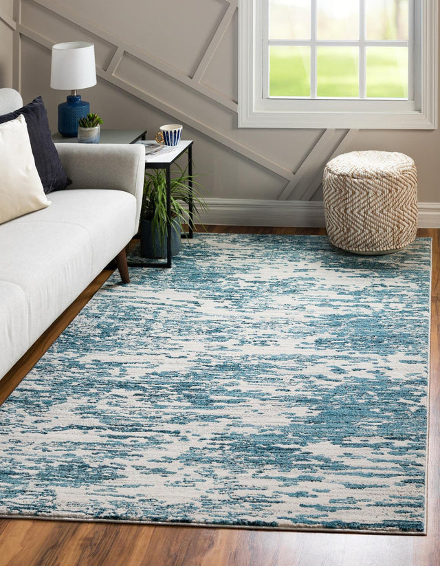 Blue 8' x 10' Oasis Rectangle Area Rug 65% Polypropylene & 35% Polyester Contemporary Carpet for Living Rooms, Bedroom, Kitchen, Dining, Office for Sale at Rug Engine