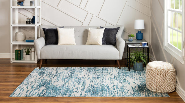 Blue 4' x 6' Oasis Rectangle Area Rug 65% Polypropylene & 35% Polyester Contemporary Carpet for Living Rooms, Bedroom, Kitchen, Dining, Office for Sale at Rug Engine