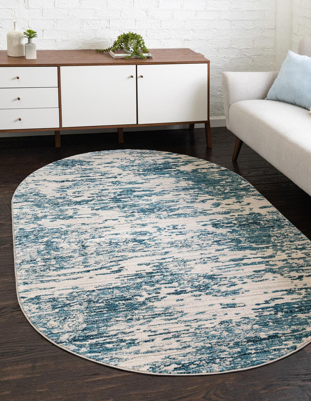 Blue 5' x 8' Oasis Oval Area Rug 65% Polypropylene & 35% Polyester Contemporary Carpet for Living Rooms, Bedroom, Kitchen, Dining, Office for Sale at Rug Engine