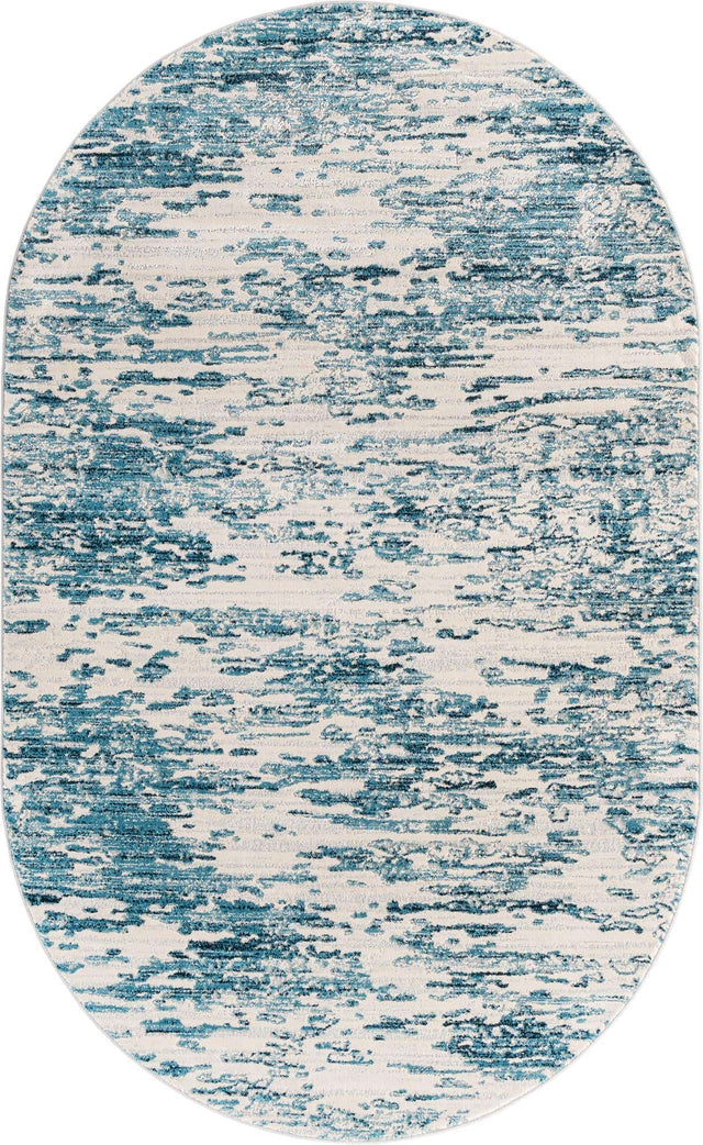 Blue 5' x 8' Oasis Oval Area Rug 65% Polypropylene & 35% Polyester Contemporary Carpet for Living Rooms, Bedroom, Kitchen, Dining, Office for Sale at Rug Engine