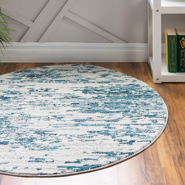 Blue 4' x 4' Oasis Round Area Rug 65% Polypropylene & 35% Polyester Contemporary Carpet for Living Rooms, Bedroom, Kitchen, Dining, Office for Sale at Rug Engine