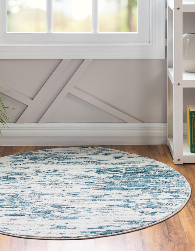 Blue 4' x 4' Oasis Round Area Rug 65% Polypropylene & 35% Polyester Contemporary Carpet for Living Rooms, Bedroom, Kitchen, Dining, Office for Sale at Rug Engine