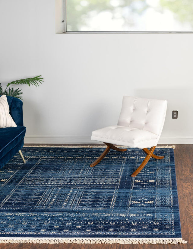 Blue 6' 1 x 6' 1 District Square Area Rug 100% Polypropylene Easy Clean Stain Resistant Traditional Pattern Classic Carpet for Indoor Dining Living Office for Sale at Rug Engine