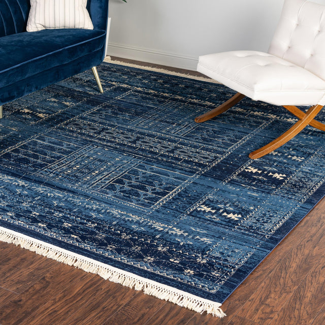 Blue 6' 1 x 6' 1 District Square Area Rug 100% Polypropylene Easy Clean Stain Resistant Traditional Pattern Classic Carpet for Indoor Dining Living Office for Sale at Rug Engine