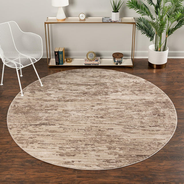 Brown 3' x 3' Oasis Round Area Rug 65% Polypropylene & 35% Polyester Contemporary Carpet for Living Rooms, Bedroom, Kitchen, Dining, Office for Sale at Rug Engine